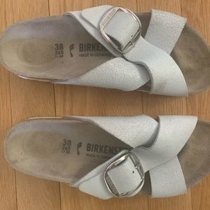 Birkenstock Siena Big Buckle Suede Washed Metallic White 38